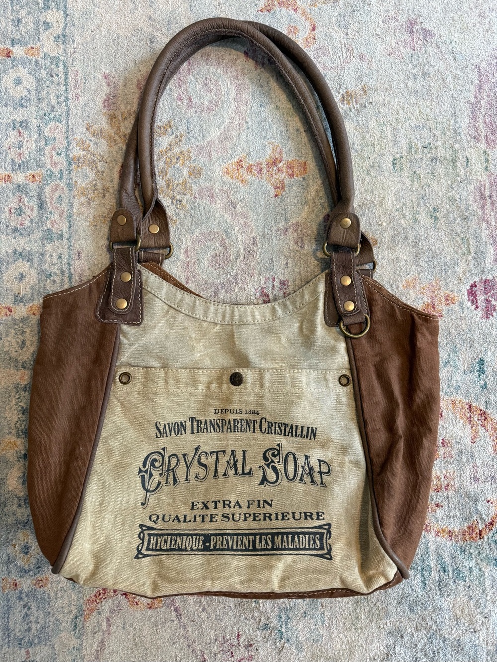 Myra Bag Beige and Brown Canvas Shoulder Tote